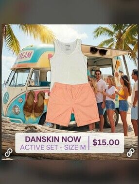 Danskin White V-Neck Tank: L & Faded Glory Pink Active Shorts: 14 Set